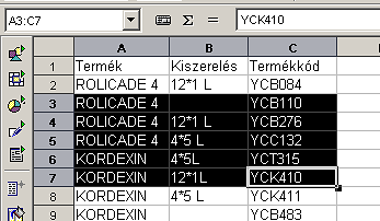 Ábra 102 Ha az egérkezeléssel nehézségeink lennének, úgy választhatjuk azt a módszert is, hogy a tarto mány egyik cellájából indulva lenyomjuk, és nyomva tartjuk a SHIFT billentyűt, majd kattintunk a