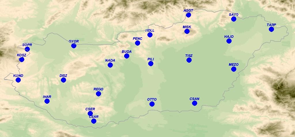 5. ábra. A Magyar GPS Geodinamikai Alaphálózat (MGGA). A fenti ábrasorozat a hálózatban alkalmazott pontállandósításokat mutatja, az alsó ábra pedig a pontok országos elhelyezkedését.