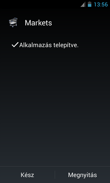 4.6. Felhasználói leírás Telepítés 4.6. Felhasználói leírás A telepítéshez az install_markets.apk fájl futtatása szükséges. A telepítés előtt engedélyeznie kell a különböző hozzáféréseket. 4.8. ábra.