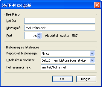 Az SMTP-kiszolgáló ablakban
