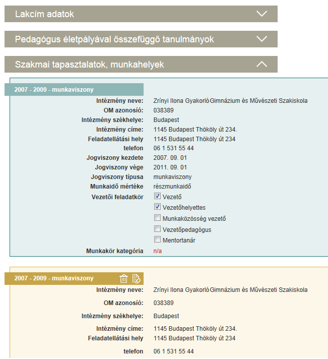 Az e-portfolió felület felépítése profil és szakmai