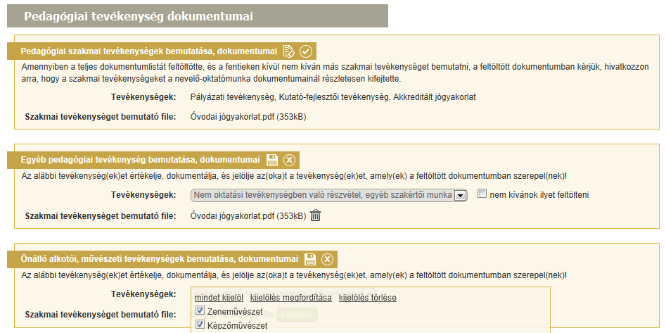 Az e-portfolió felület