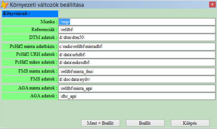 6 File menü / Környezeti változók beállítása Ezen fejezet 6./1.