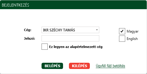 Oldal: 10 / 60 13. Bejelentkezés képernyő 1. Válassza ki az alkalmazás nyelvét és a céget, amivel dolgozni szeretne. 2. Adja meg a céghez definiált jelszót és nyomja meg a Belépés gombot.