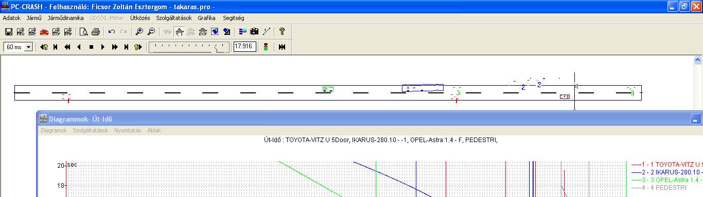 Az E-tanú felvétel alján látható az esemény alatt eltelt idő és ez alapján a szemben elhaladó járművek