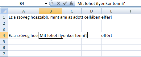 Az A1-es cella esetében nem találkozunk különbséggel. Exponenciális számjelölés esetében (A2 és A3) a szerkesztőlécen látható a teljes valós szám.