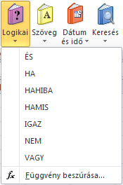 Logikai függvényeket a Képletek szalag Függvénytár mezőjében találjuk. Logikai kifejezések kiértékelésénél használható összehasonlító operátorokról már előzőekben volt szó.