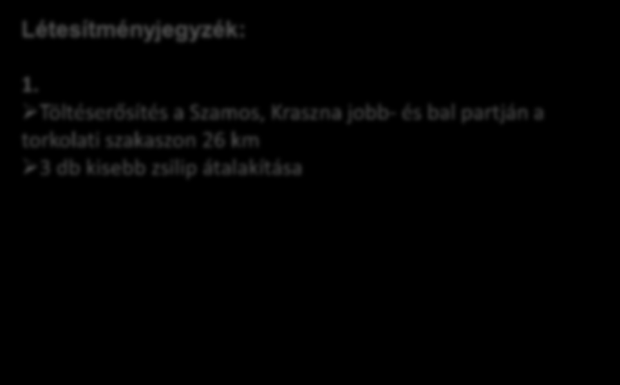 1. A Szamos, Kraszna torkolati szakasza jobb és bal parti töltés fejlesztése (1.4d) 2.