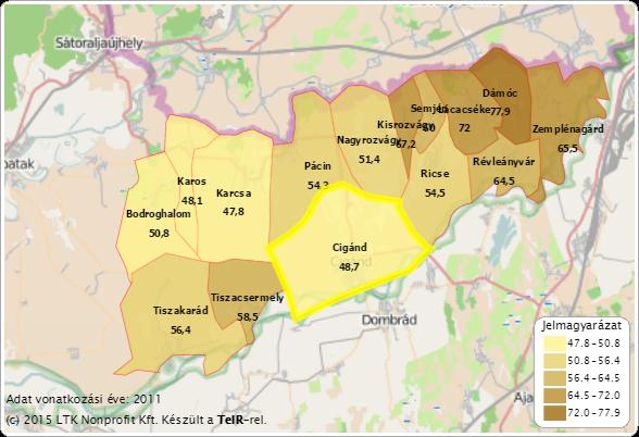 10. térkép: Foglalkoztatott nélküli háztartások aránya a cigándi járásban, 2011 Forrás: TEIR A regisztrált munkanélküliek száma 2000-2009 között dinamikusan és folyamatosan