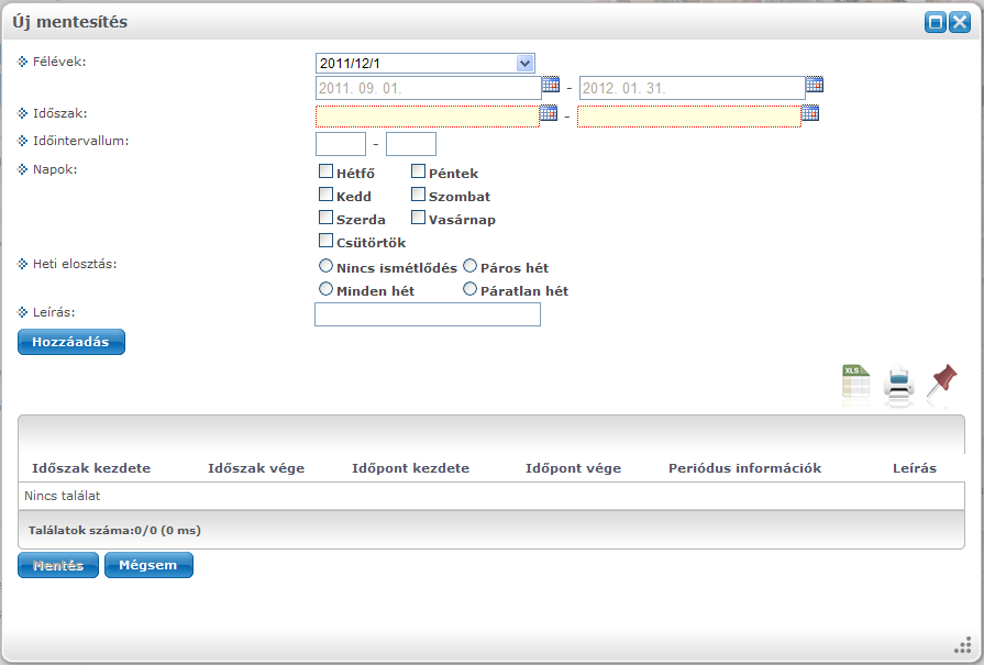 7.6. Mentesítés Ezen a felületen az oktatónak lehetősége van mentesítést kérni bizonyos időpontokra.