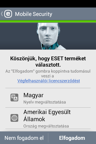 2. Telepítés Az ESET Mobile Security telepítéséhez végezze el az alábbi műveletek valamelyikét: MEGJEGYZÉS: Ha már rendelkezik az ESET által kibocsátott felhasználói névvel és jelszóval vagy