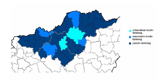 25. ábra Észak-magyarországi régió K+F potenciálja Az öt faktor (F1-tıl F5-ig) értékeit figyelembe véve rangsorolhatóak az Észak- magyarországi régió megyéi ill. kistérségei.