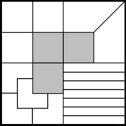 12) A mellékelt ábrán egy sötét téglalapba belehelyeztünk egy kisebb, világos téglalapot. Egyetlen egyenes szakasz segítségével felezd meg mindkét téglalap területét!