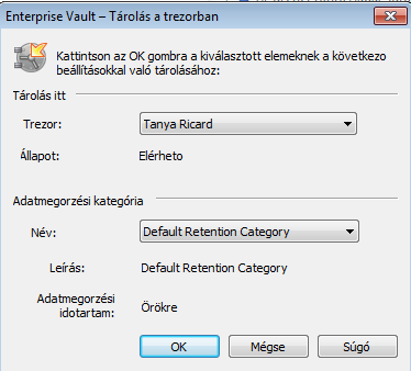 36 Elemek tárolása és visszaállítása Elemek manuális tárolása Elemek tárolása egy Outlook-menüszalagon lévő Enterprise Vault-paranccsal 1 A postaládában válasszon ki egy vagy több elemet a tároláshoz.