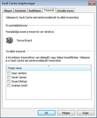 46 Az Enterprise Vault-archiválás kezelése A Vault Cache tulajdonságainak megtekintése és módosítása 3 A Vault Cache tulajdonságai ablakban kattintson a Trezorok fülre.