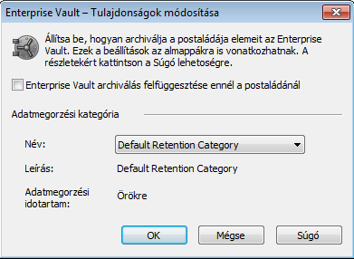 50 Az Enterprise Vault-archiválás kezelése Egy postaláda vagy mappa Enterprise Vault-tulajdonságainak beállítása 3 Kattintson a Módosítás gombra.