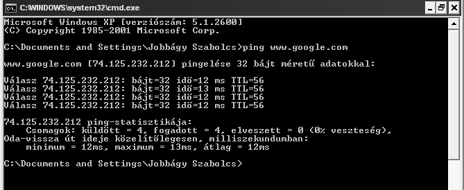 HÍRVILLÁM legegyszerűbb szemléltetésére egy hálózati segédprogram, a parancssori ping programocska kiválóan alkalmas, mely a hálózati végpontok közötti kapcsolatok tesztelésére, a végponttól