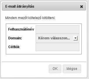 3.5. ábra. Új e-mail cím létrehozása 3.6. ábra. Új e-mail átirányítás létrehozása letöltött adatmennyiséget, valamint a felhasználó loginnevét.