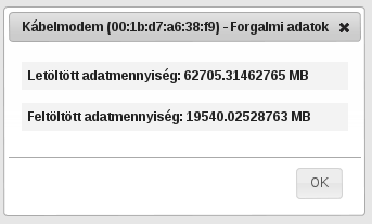 3.7. ábra. PPPoE kapcsolódások 3.8. ábra. MAC forgalom Híváslistázás Telefonszolgáltatás esetén a híváslistázás menüpont alatt, dátumválasztó segítségével adható meg a kérdéses id szak.