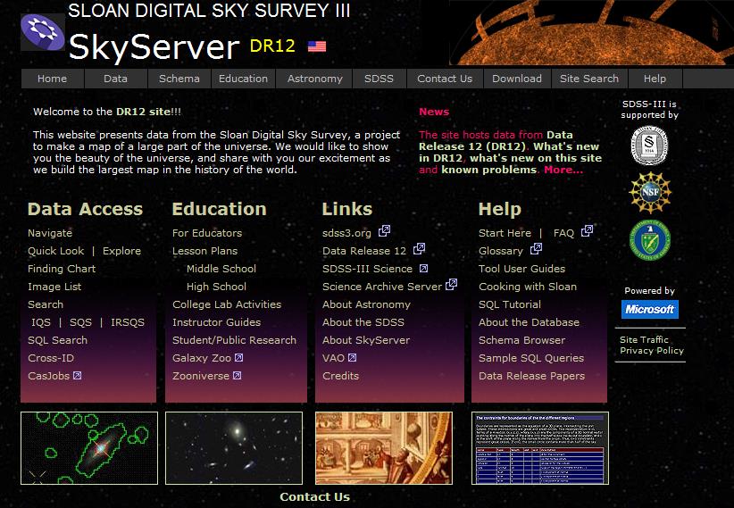 adatközpont SDSS weboldal
