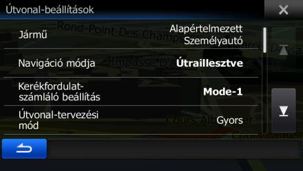 1. Érintse meg a Térképnézet képernyőn látható, majd pedig a gombot. 2. Az útvonal módosításához érintse meg a listában szereplő úttípusok bármelyikét.