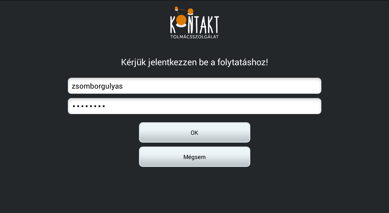 1. ábra Bejelentkezés Írja be felhasználónevét (felső mező), majd jelszavát (alsó mező) a képernyőn, majd nyugtázza az OK gombbal.