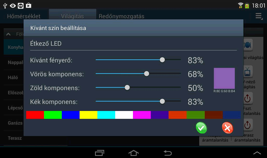 megtartása a Mégsem ( ) gombbal történik. A program mindkét esetben visszalép a Világítás oldalra. 17. ábra 18.