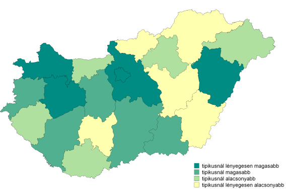 14. ábra. Megyei áralakulás a Kifulladás korszakában (Forrás: FHB becslés) A lakásépítési aktivitás területi eloszlásában is megfigyelhetőek megyei jellegzetességek (15a-b. ábra).