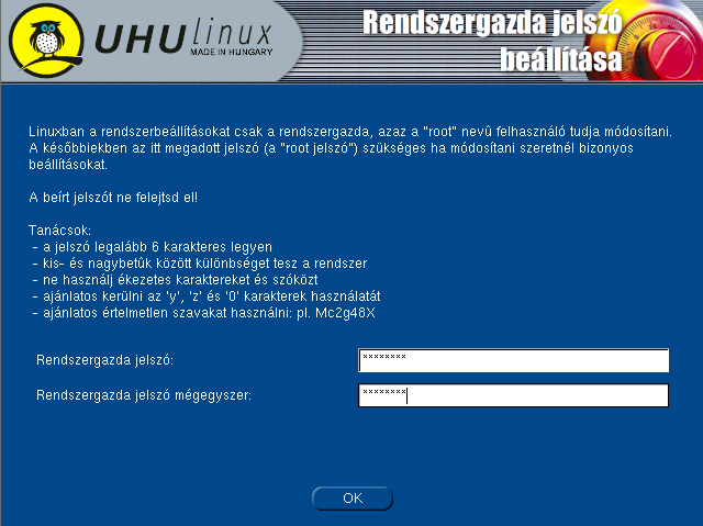 92 4. FEJEZET TELEPÍTÉS 4.14. ábra. A rendszergazda jelszó beállítása Rendszergazdai jogok szükségesek pl. új felhasználó regisztrálásához, valamint a rendszer jónéhány beállításához.