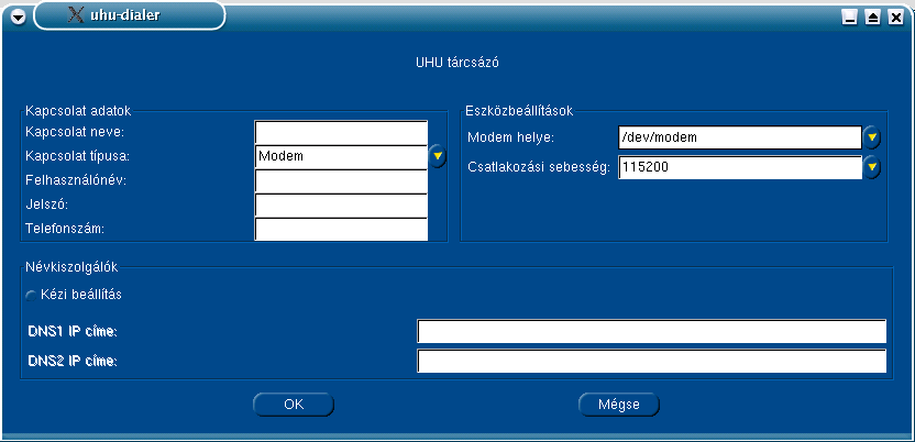 3.7. MODEMEK 61 Tárcsázás beállítása az UHU-tárcsázó segíségével Az UHU-tárcsázó segítségével elég könnyen és kényelmesen konfigurálhatjuk internetes kapcsolatainkat.