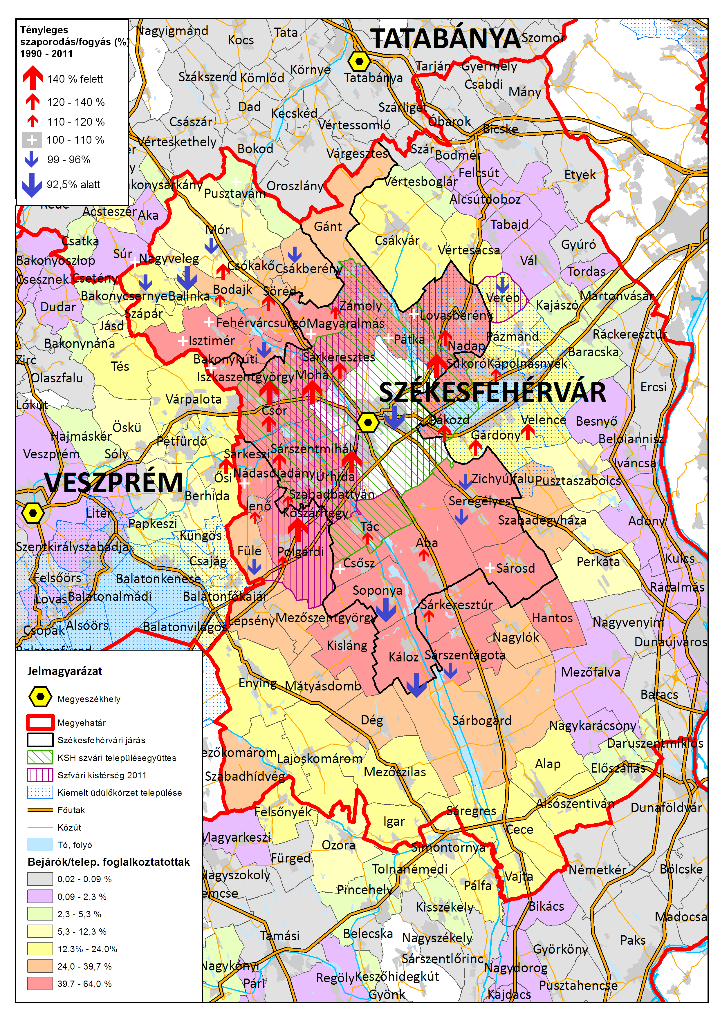 A legjelentősebb szempontot funkcionális térséglehatárolásnál a gazdasági és foglalkozatási erőből adódó vonzóhatás teszi ki, a KSH 2011-es népszámlálási adatai alapján felvázolható, hogy nagyjából