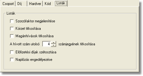 A WinPCTari program Stopbitek Vezérlés A Kód fül beállításai: Személyi kód hossza Kódok maximális száma Hivatalos és magán hívások megkülönböztetése előválasztó kód alapján Hivatalos számok előtagja