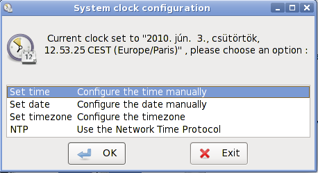 Rendszeridő (System Clock) Ezzel az eszközzel a rendszerórát, dátumot és időzónát lehet beállítani.