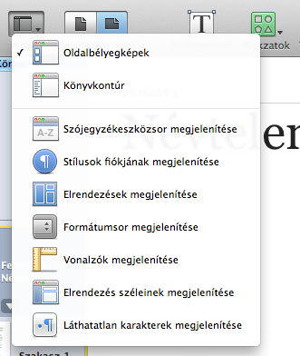 Multimédia-tervezés és fejlesztés Mac OS X környezetben 37 3.5 AZ IBOOKS AUTHOR BEÁLLÍTÁSAI 3.5.1 A nézetek beállítása A munkánk elkezdése előtt a különböző nézetbeállításokkal megkönnyíthetjük a munkánkat.