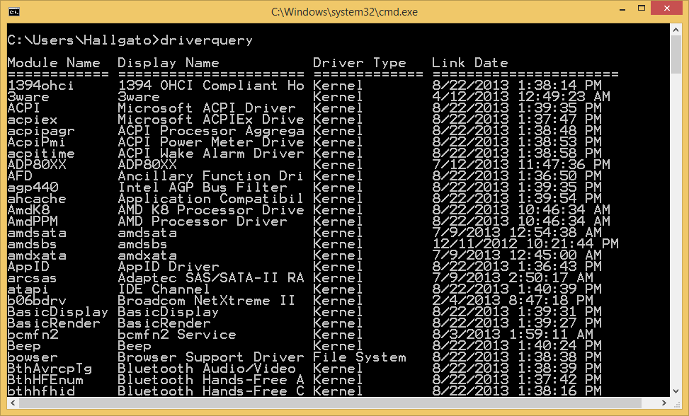 Telepített driver programok listája driverquery További hasznos parancsok