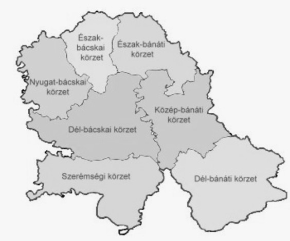 tájformáló elemei a folyók és a szél voltak. A 21 500 km 2 -nyi területet a Duna, Tisza és a Száva három földrajzi tájegységre osztja (Bácska, Bánság, Szerémség). 1. térkép.