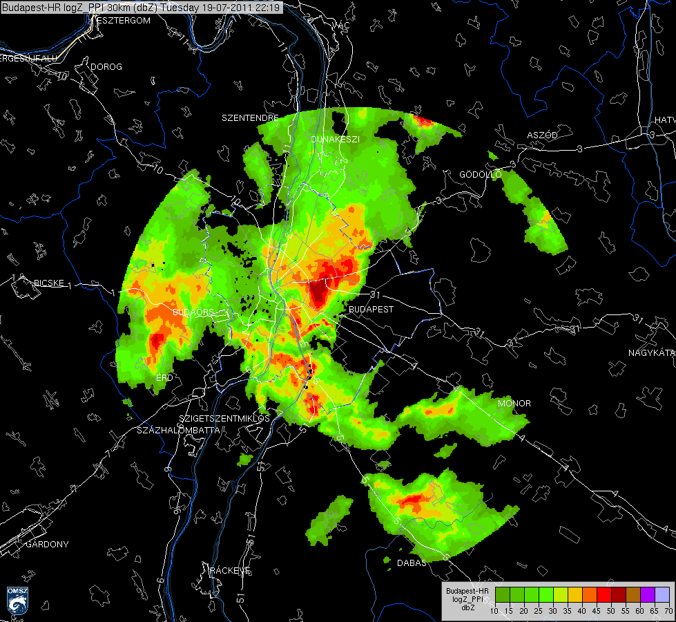 (KET & VK) Extra nagy felbontású, közel körzeti OMSZ radarképek Az 1 km-es mellett még kisebb tartományú radarképek is rendelkezésre állnak a három magyarországi radarállomás 30 és 120 km-es