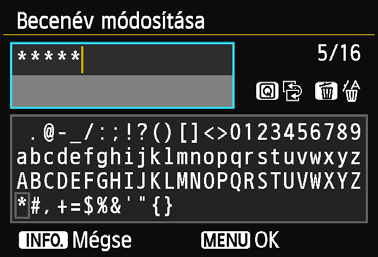 Becenév regisztrálása A virtuális billentyűzet használata Váltás a beviteli területek között A felső és az alsó beviteli terület közötti váltáshoz nyomja meg a <Q> gombot.