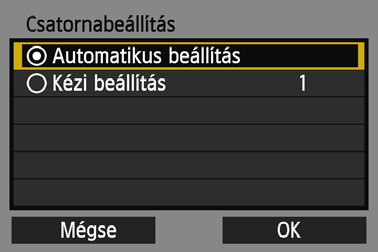 A fényképezõgép hozzáférési pont módjának használata kapcsolat létesítéséhez Ha a [Kézi csatlakozás] beállítás van megadva A megjelenő képernyőkön adja meg az [SSID], a [Csatornabeállítás] és a