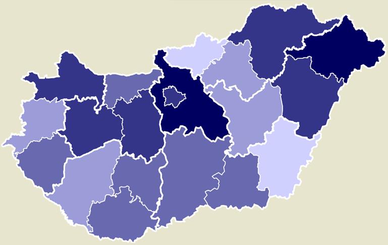 14. ábra: 1000 lakosra jutó élveszületés, kistérségek, 2008 Forrás: KSH 15.