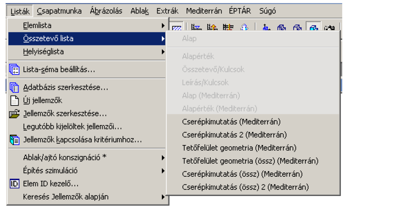 3. fejezet 3.1 A Mediterrán-elemek listázása A lerakott cserép és gerinc elemekről kimutatást készíthetünk.