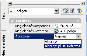 10. AEC Poligon objektumok újdonságai 10.1 Kitöltött és sraffozott poligonok Az AEC Poligon objektumok az ACA 2008 HunPLUS sablonrajzában egy új Alaprajzi plusz sraffozás nevű komponenst kaptak.