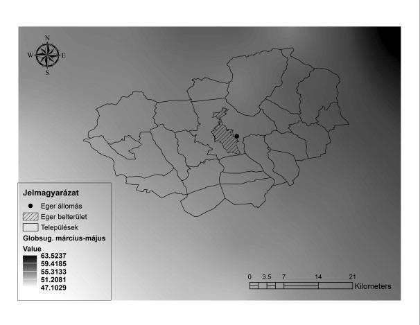 ábrán látható, a globálsugárzás az év folyamán túlnyomó többségben pozitív előjelű kapcsolatot mutatott a félgömbi átlaghőmérséklettel.