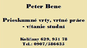 Ján Kozla Ulica na ihrisku 603/1353, 951 78 Kolíňany Tel.: 0904-234 123 Dodávka a montáž ÚK, voda, plyn, solár, odpad. Ing. Marek Száraz Nitrianska cesta 13 941 07 Veľký Kýr Tel.