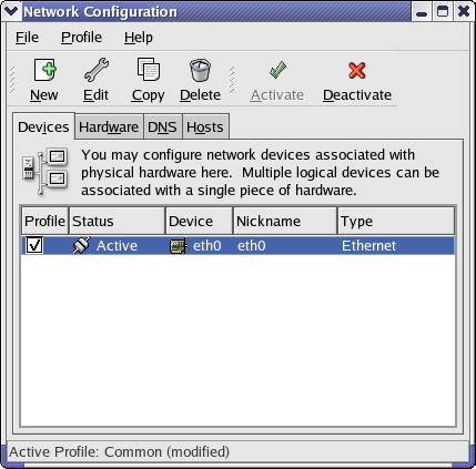 101 6.6 Network Configuration program A hálózati konfigurációs állományok kezelésének egyszerűsítésére a RedHat disztribúció tartalmaz egy grafikus eszközt is.