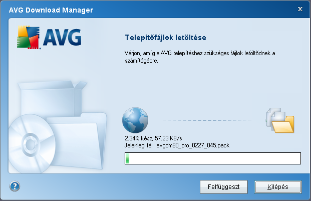 4.5. Telepítendo fájlok letöltése Most már megadott minden szükséges információt a AVG Download Manager számára a