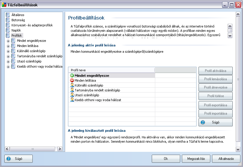13.5.Profilok A Profilbeállítások panelen megtalálhatja az összes elérheto profilt.
