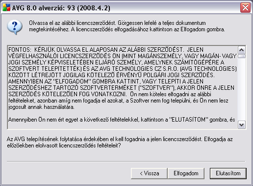 5.2. Licencszerzodés A licencszerzodés panel az AVG licencszerzodés teljes szövegét tartalmazza.