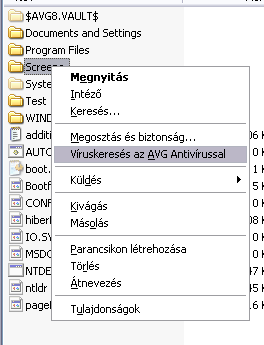 A Windows Intézoben jelölje ki a vizsgálandó fájlt (vagy mappát) Kattintson jobb gombbal az objektumra a helyi menü megnyitásához Válassza a Vizsgálat AVG-vel opciót az objektum ellenorzéséhez 14.