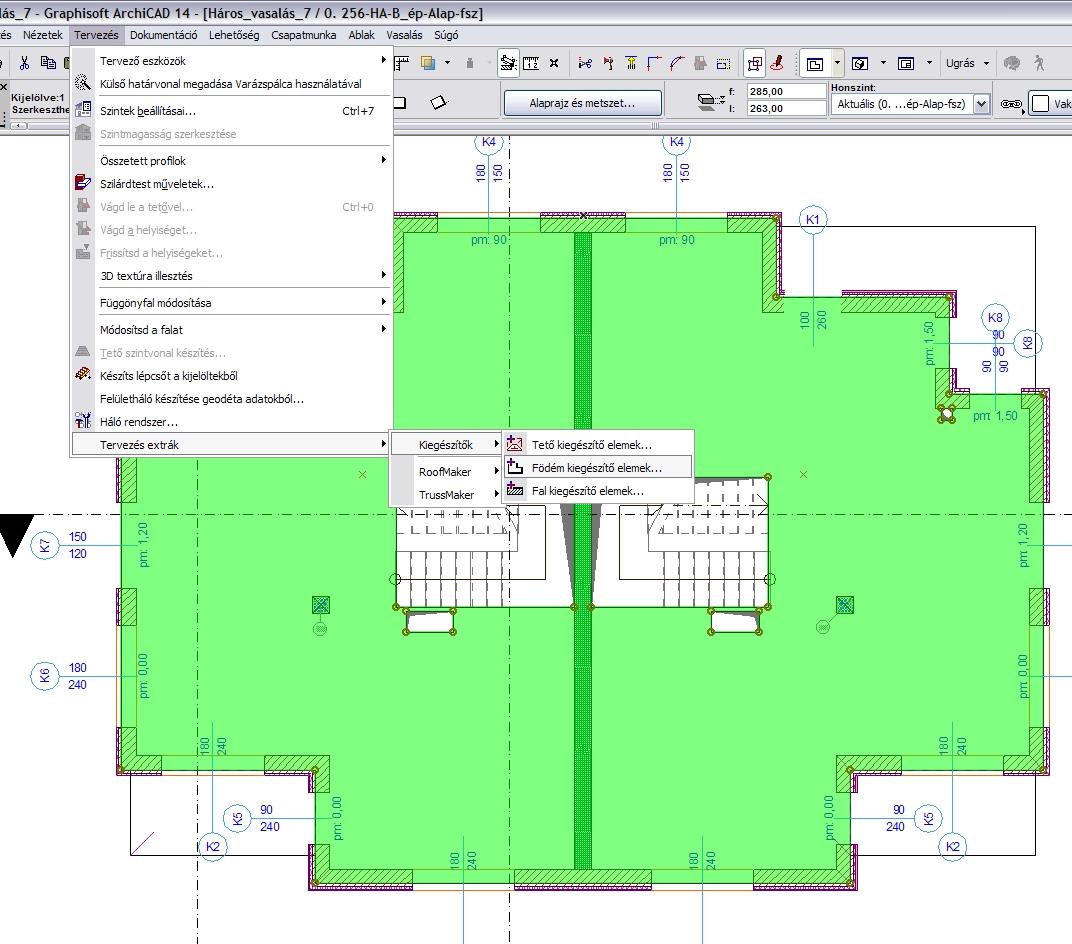 2.4 Elemek elhelyezése Kiegészítő segítségével Az alapelemek közül a háló és a fővas nem csak egyedileg helyezhető el, hanem az ArchiCAD-ben korábban definiált sokszög alakú formákhoz is